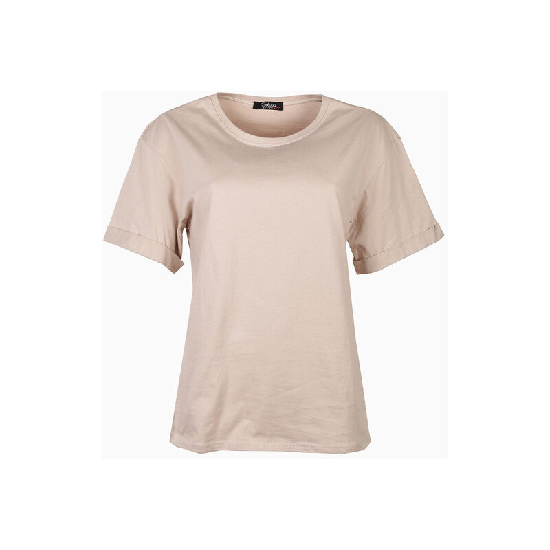 Solada T-shirt Donna Oversize In Cotone Manica Corta Beige Taglia Unica