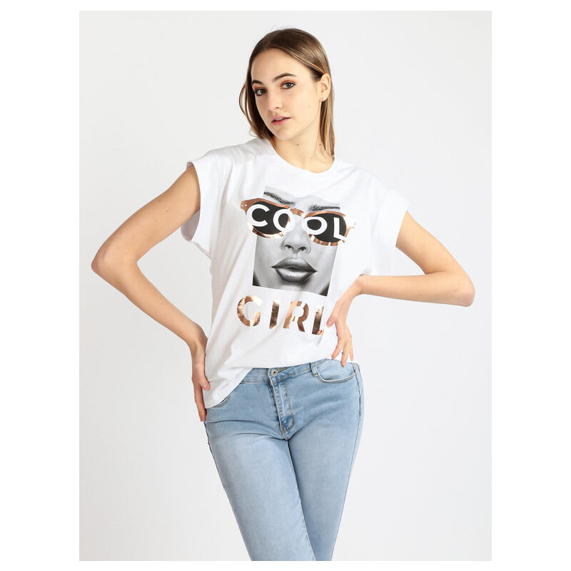 Ootd T-shirt Donna Oversize Con Stampa Manica Corta Oro Taglia Unica