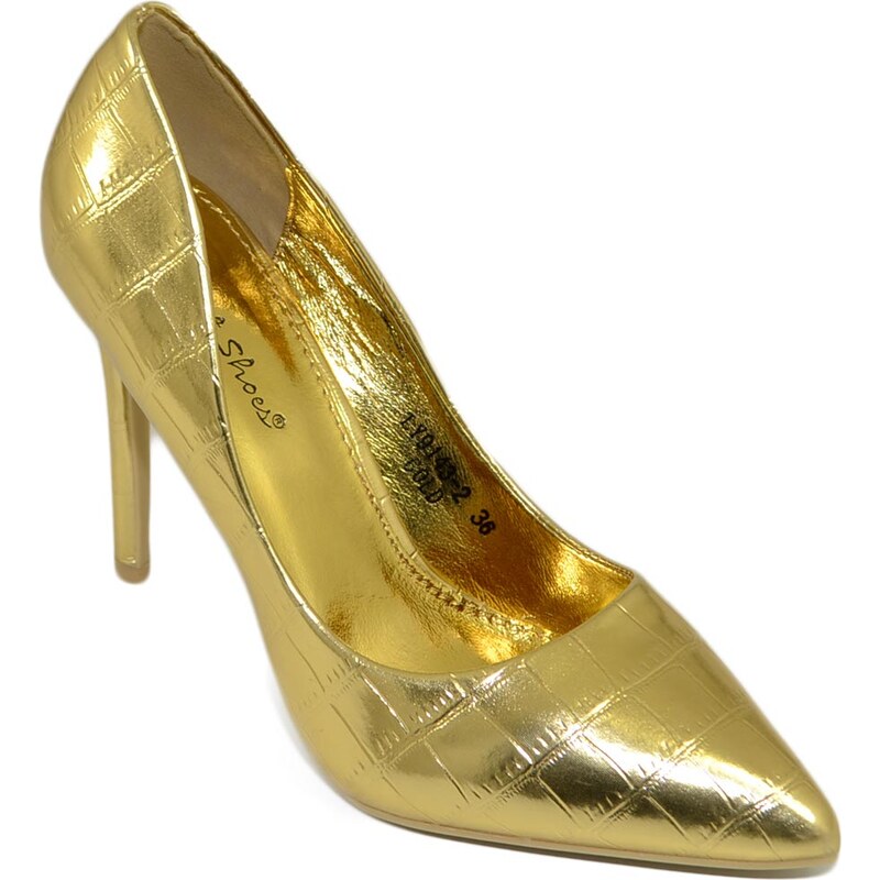 Malu Shoes Scarpe donna decollete a punta elegante in pelle cocco oro tacco a spillo 12 cm moda evento
