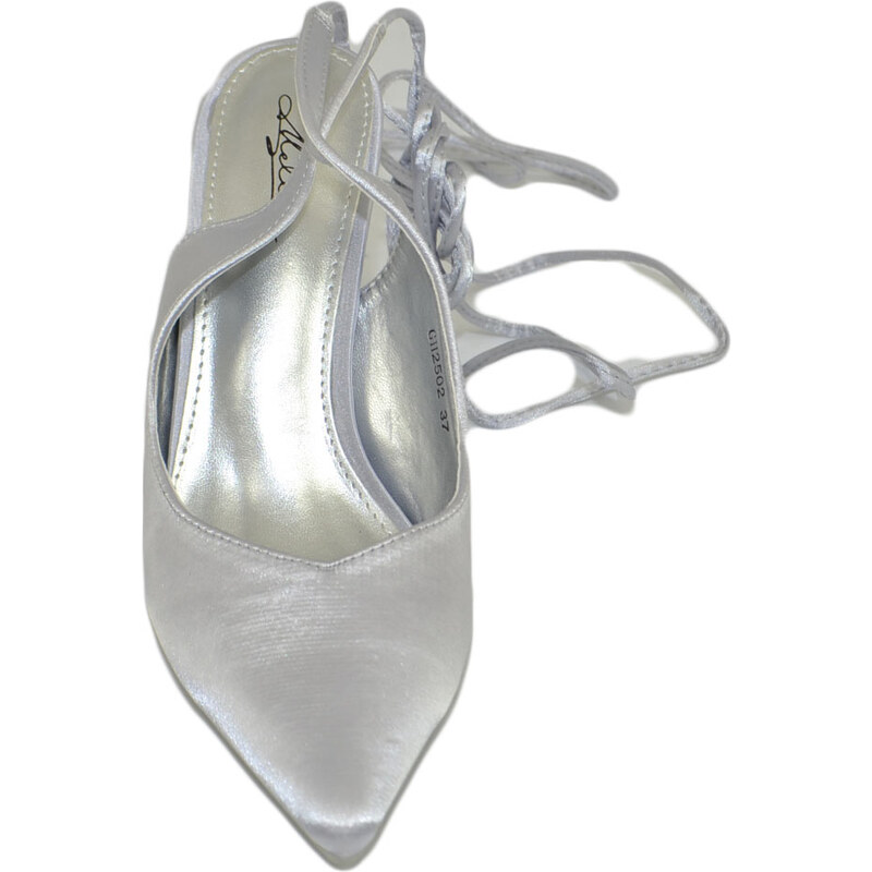 Malu Shoes Scarpa tacco donna grigio raso sandalo punta tallone scoperto allacciatura schiava caviglia lacci scollo v decollete