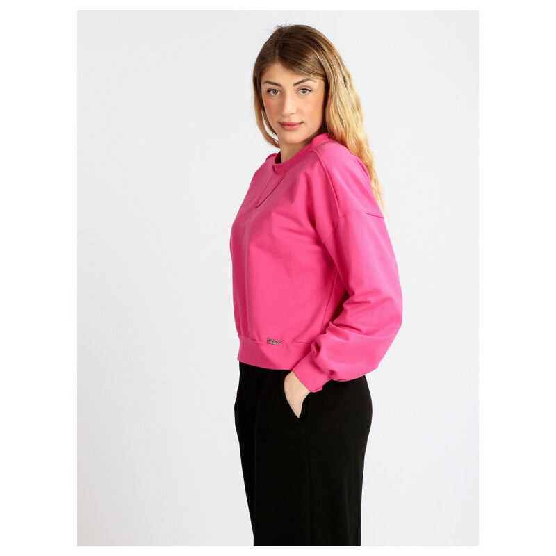 Baci & Abbracci Felpa Cropped In Cotone Sportive Donna Fucsia Taglia M
