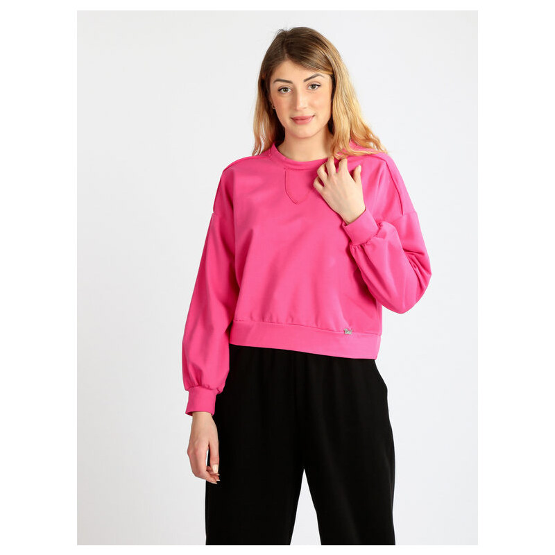 Baci & Abbracci Felpa Cropped In Cotone Sportive Donna Fucsia Taglia M