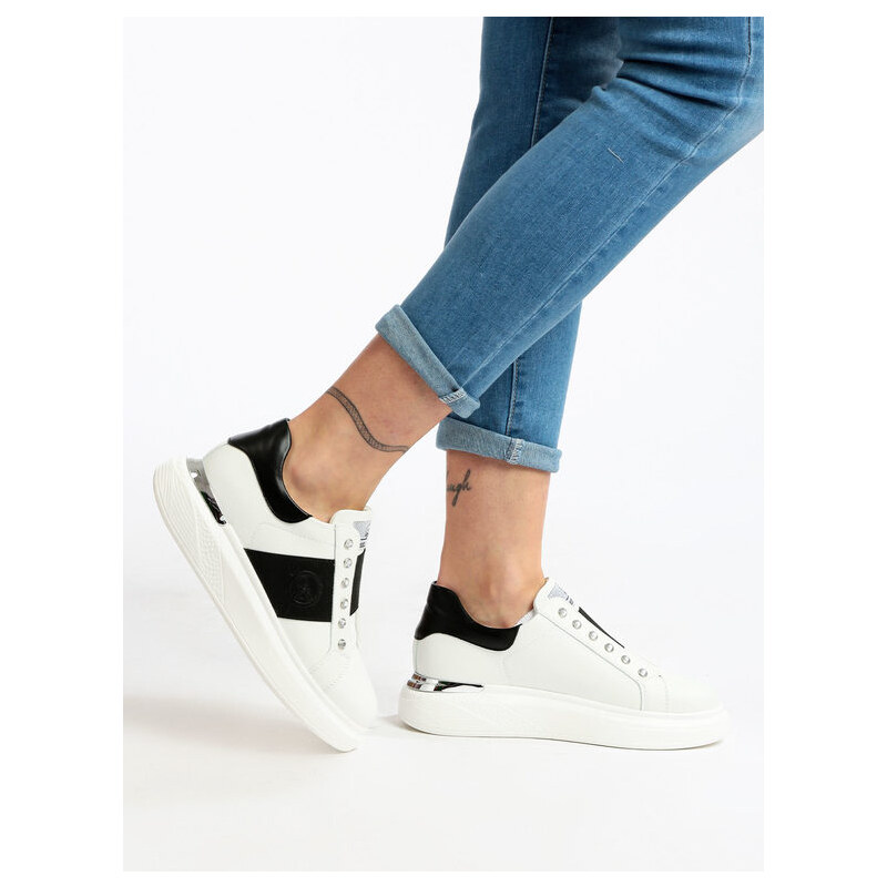 Queen Helena Sneakers Donna Slip On Con Strass Basse Bianco Taglia 37
