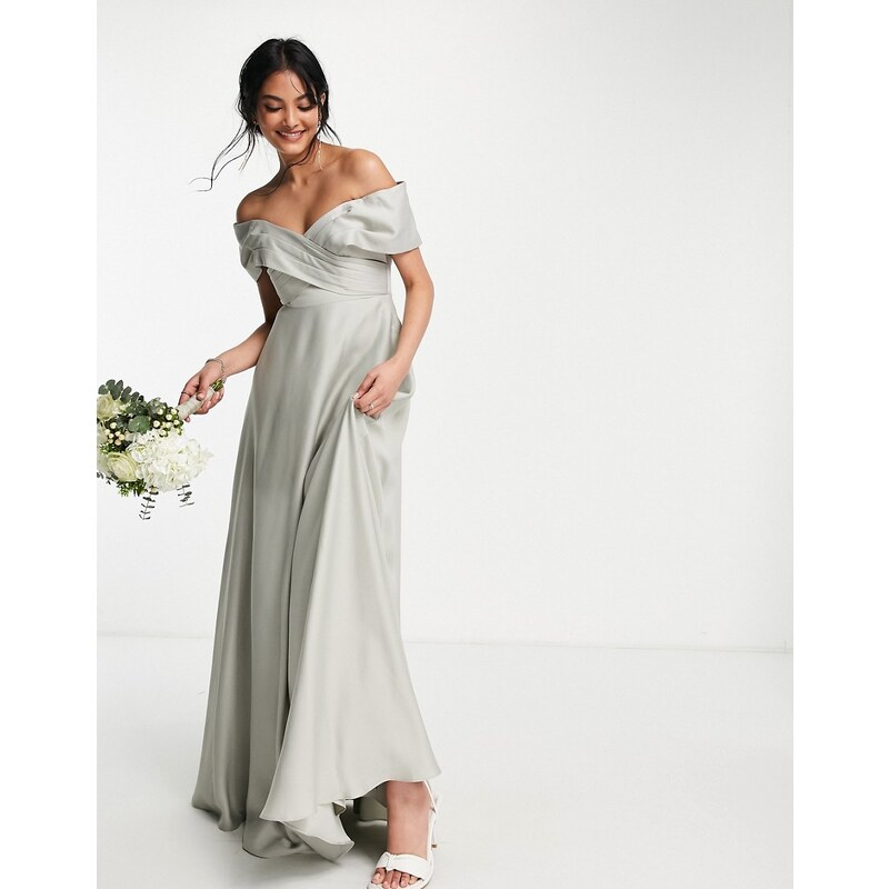 ASOS DESIGN Vestito lungo da damigella in raso verde salvia con