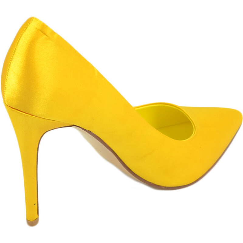 Malu Shoes Scarpe donna decollete a punta elegante in raso giallo lucido tacco a spillo 12 cm moda elegante cerimonia evento