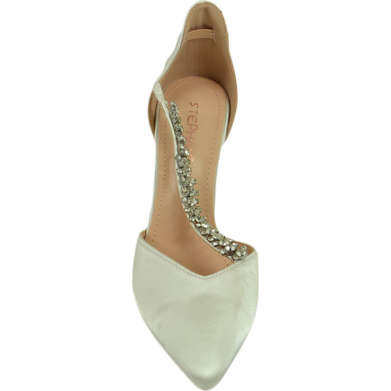 Malu Shoes Scarpe decollete donna elegante punta in raso bianco tacco 10 cerimonia con fermaglio di strass moda cerimonia evento