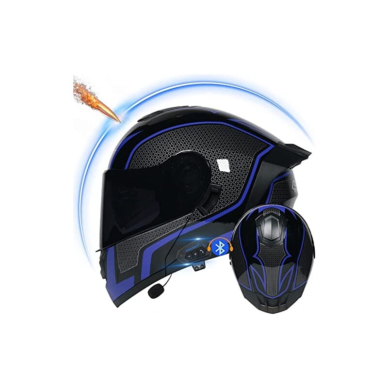 Casco Moto Integrale Con Bluetooth Integrato E Doppia Visiera - ABS, Omologato DOT, Con Auricolare Stereo, Radio FM E Fonino