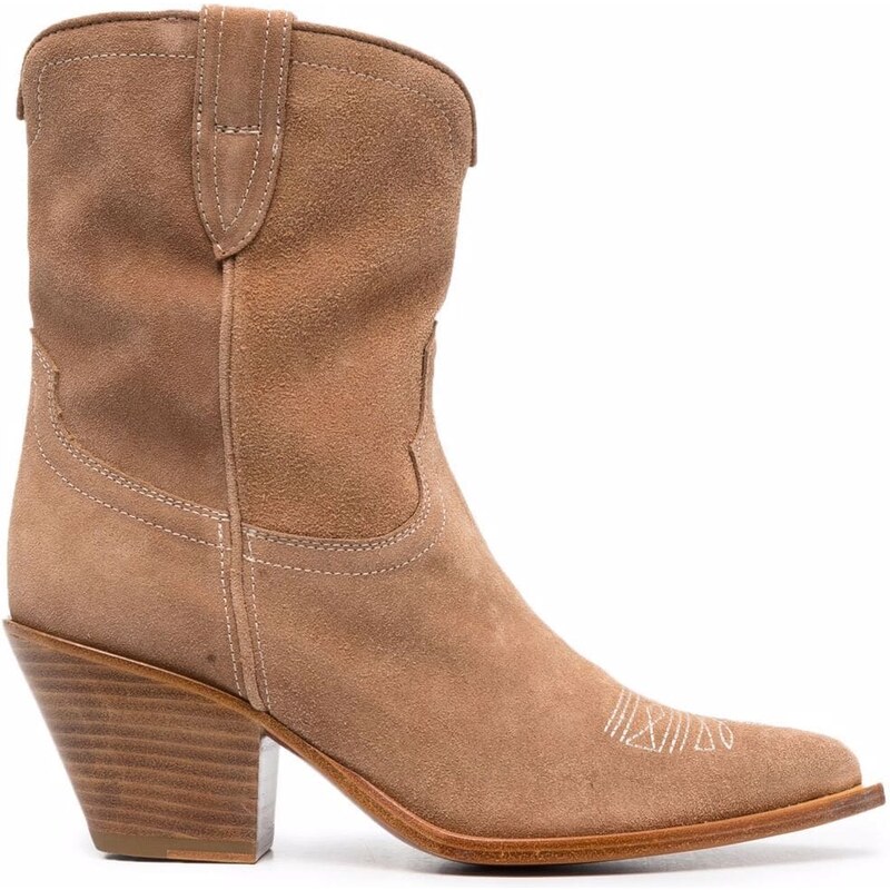IUV Stivali Da Cowboy Uomo Piede Largo - Punta Quadrata Con Ricami Classici, Marrone Chiaro, Taglia 44.5 EU - Slip On Antiscivolo