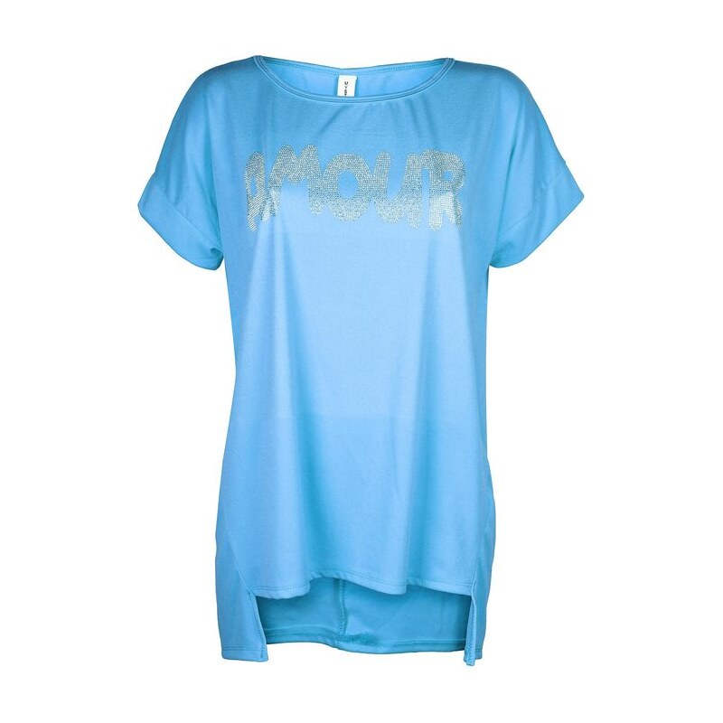 My Style Maxi T-shirt Con Scritta Strass Manica Corta Donna Blu Taglia Unica