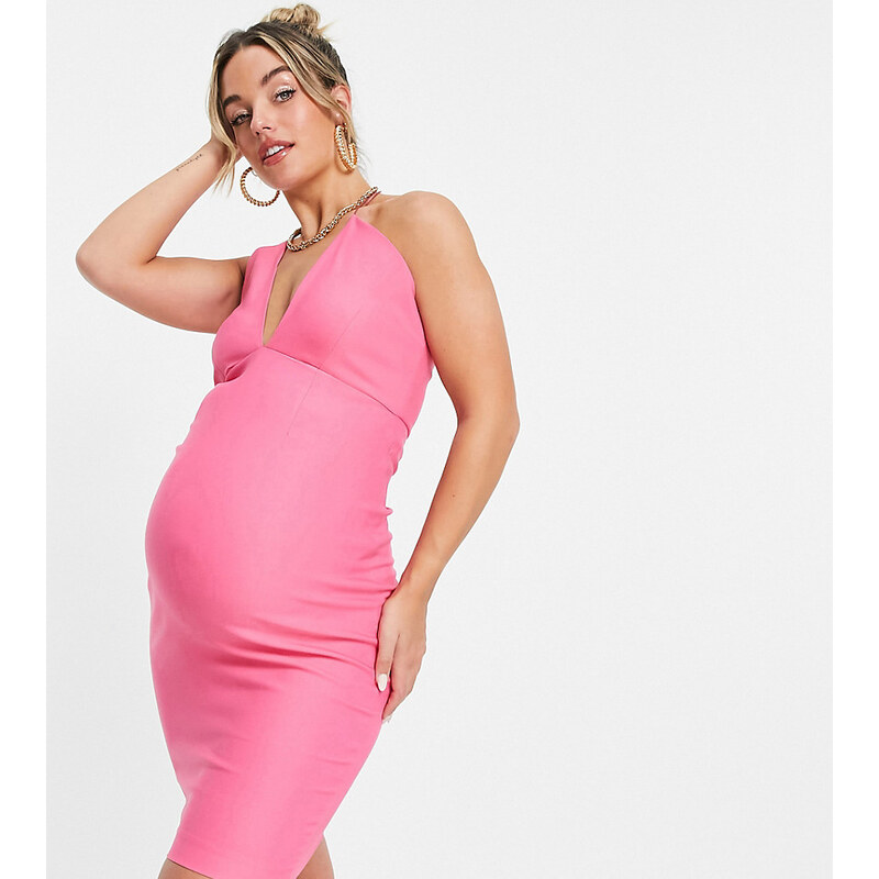 Vesper Maternity - Vestito midi allacciato al collo colore rosa