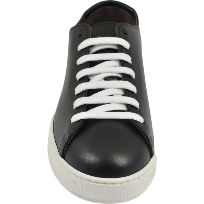 Malu Shoes Sneakers uomo in vera pelle nero con talloncino in pelle tono su tono gomma comfort casual made in Italy moda