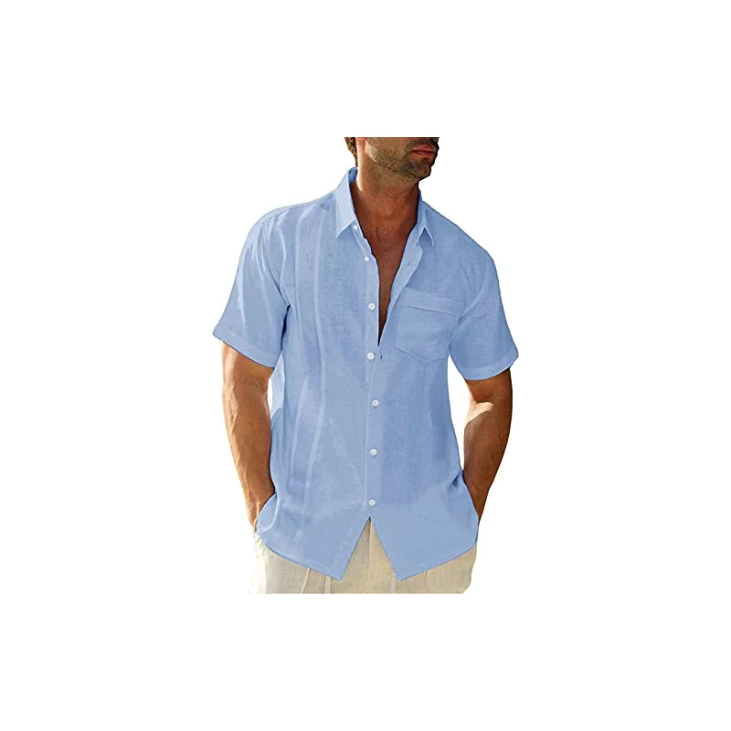 Chemise Homme Classique En Coton - Col Italien, Régulière, Avec Poche Poitrine - Marque VEQUE