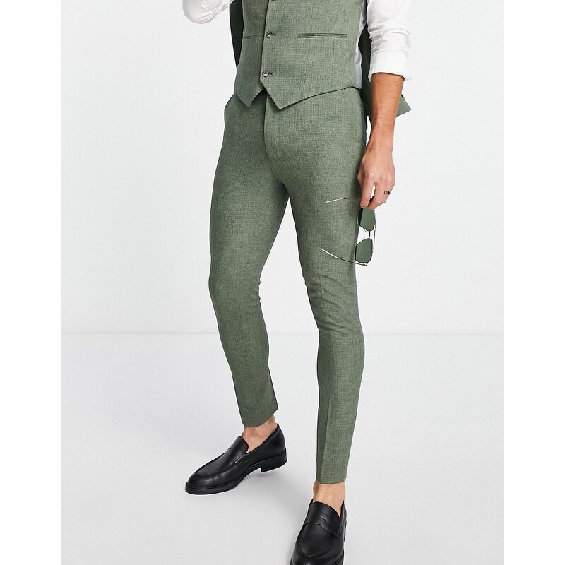 ASOS DESIGN Wedding - Pantaloni da abito super skinny verde pino tratteggiato