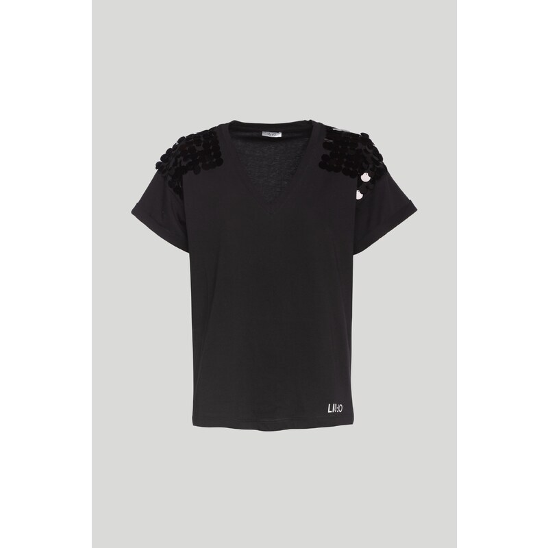 LIU-JO T-Shirt Nera con Paillettes