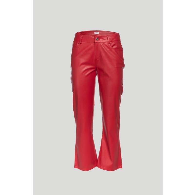 LIU-JO Pantalone di Pelle Rosso