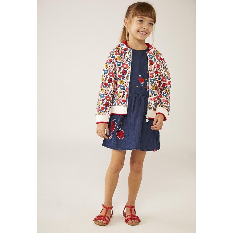 Boboli Felpa Blu Bambina Boboli 232120 Felpa Colorata Con Cappuccio E  Stampa Colorata