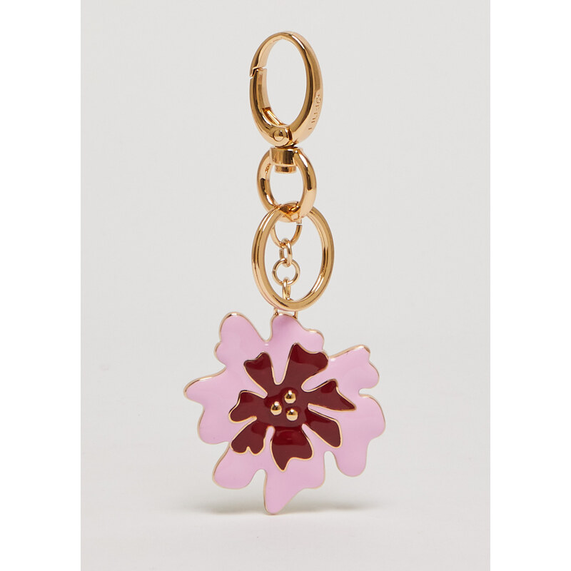 Portachiavi Fiore Rosa In Metallo Argentato Con Pendente Charm, Onwomania, Unisex