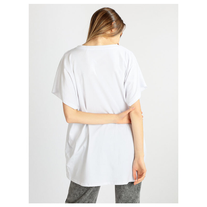 Jamoiselle Maxi T-shirt Donna Con Tasche Manica Corta Bianco Taglia Unica