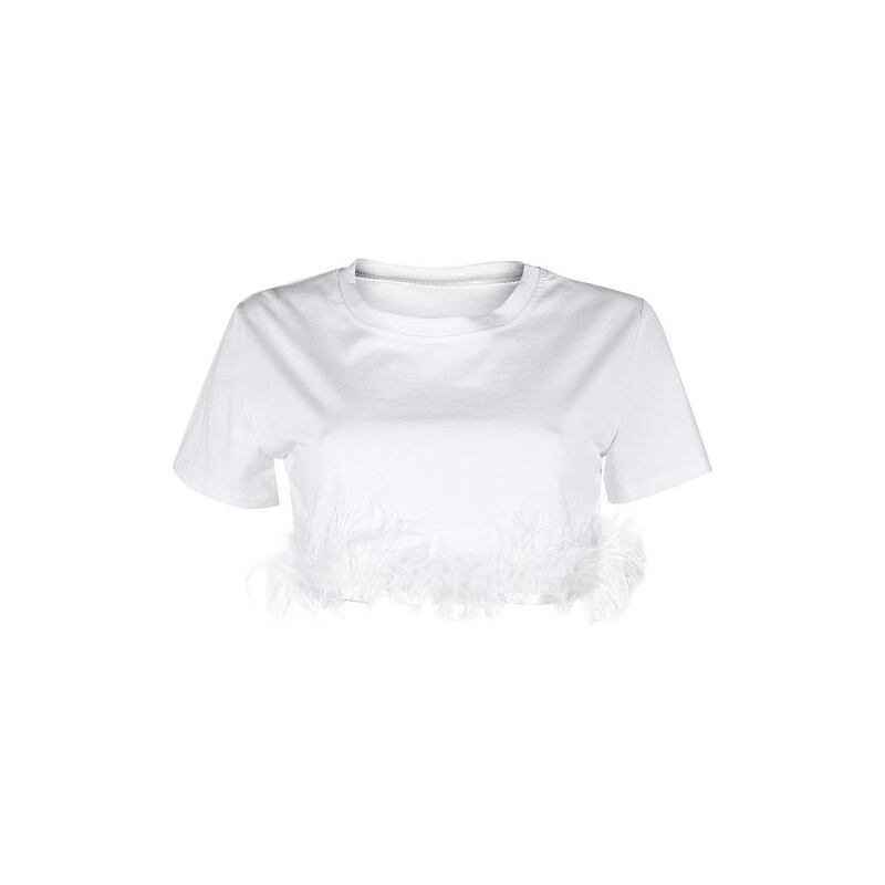 Solada T-shirt Cropped Donna Con Piume Manica Corta Bianco Taglia Unica