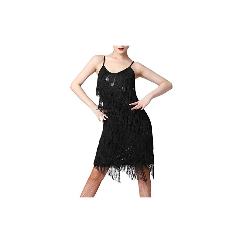 PMDKLSPQ Abito anni '20, da cocktail, da donna, con paillettes, stile