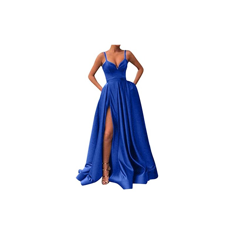 Abito Da Sera Missufe Con Spalline Sottili - Scollo A V E Spacco Laterale, Elegante Per Serate