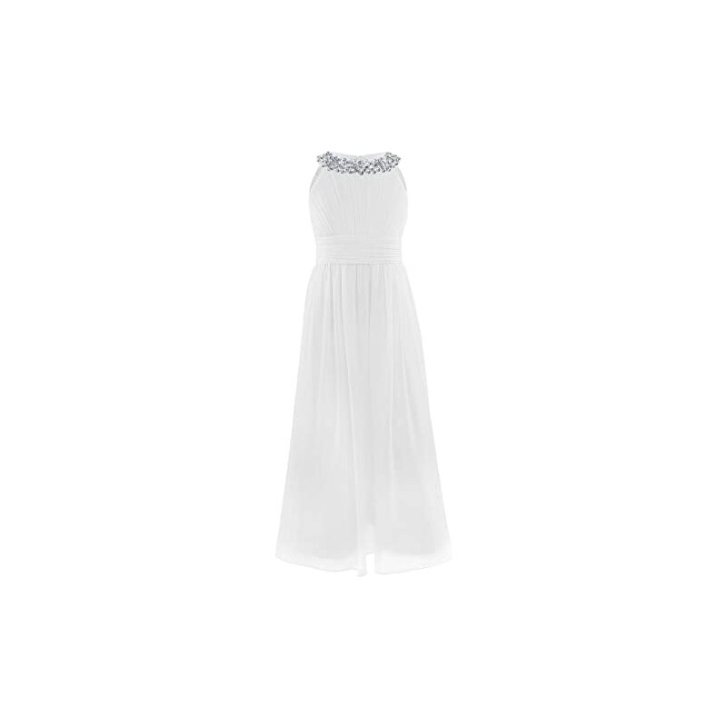 Ranrann Vestito Da Cerimonia Bambina In Chiffon Con Pizzo – Bianco, Elegante Abito Da Principessa Per Matrimonio (taglie 2-14 Anni)