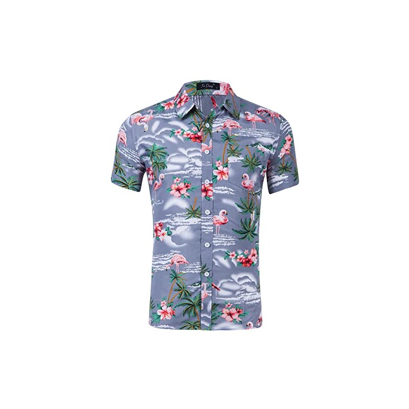 Camicia hawaiana manica corta bottoni uomo XL blu resort crociera