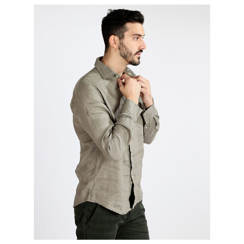 Camicia Classica OLYMP Uomo Beige | Modello Super Slim New Kent Con Abbottonatura Nascosta
