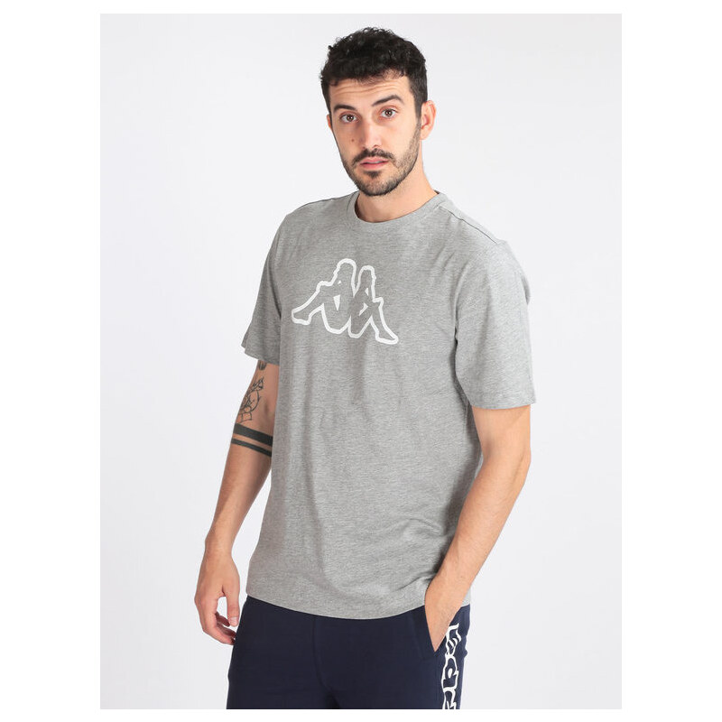 Kappa T-shirt Uomo In Cotone Con Logo Manica Corta Grigio Taglia Xl