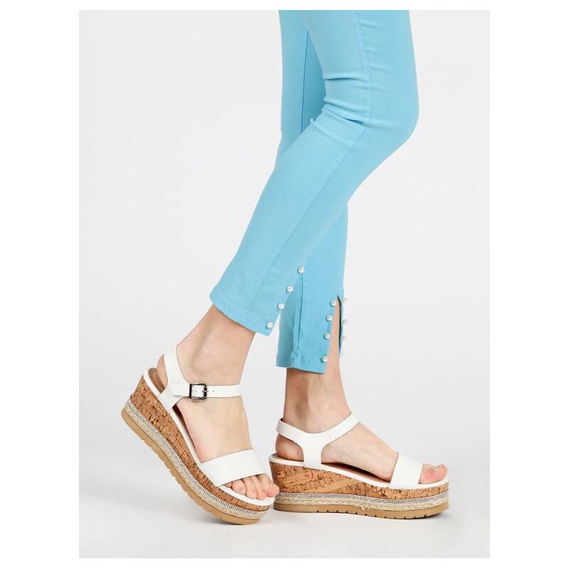 Marila Sandali Con Zeppa Donna - Bianco - Cuoio - Ines - Store