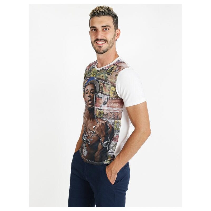 T-style T-shirt Uomo Con Stampa Disegno Manica Corta Bianco Taglia Xl