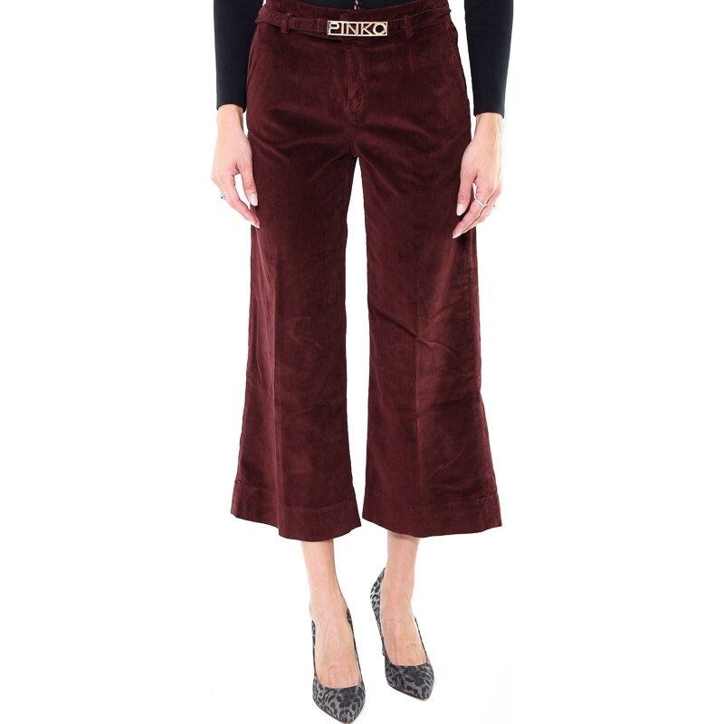 Pinko PANTALONE A PALAZZO CROPPED IN VELLUTO MILLERIGHI, BORDEAUX