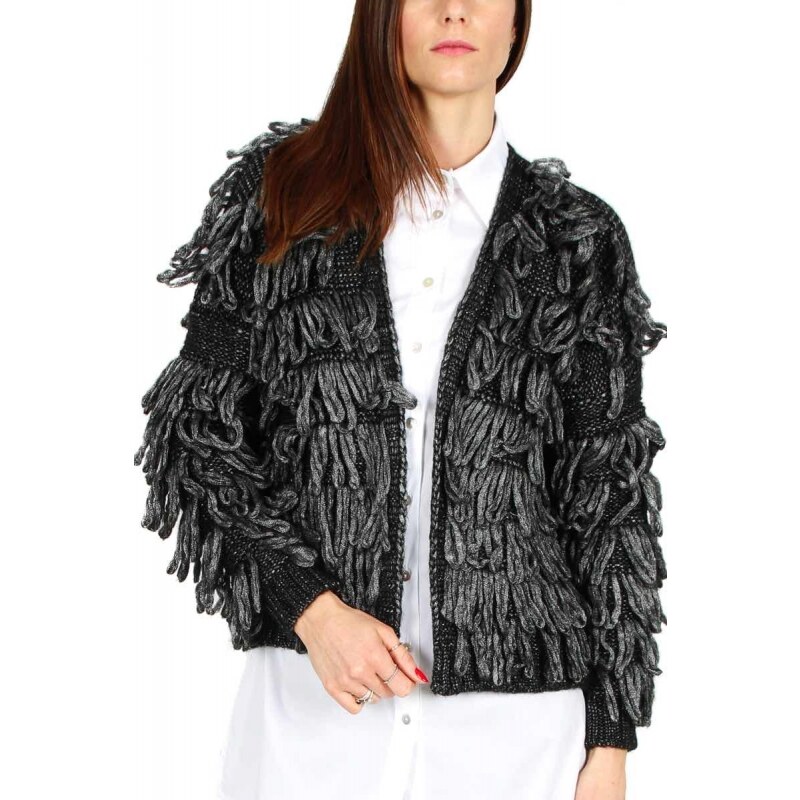 Le Streghe CARDIGAN APERTO CON FRANGE, NERO