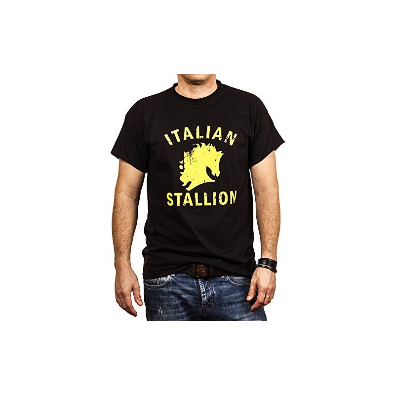 Rocky Maglietta Uomo "Italian Stallion" - Licenza Ufficiale, Bianca Con Bordura Nera, Taglia M