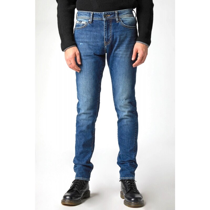 Gas Jeans JEANS SKINNY IN DENIM SUPER STRETCH CON ROTTURE, BLU