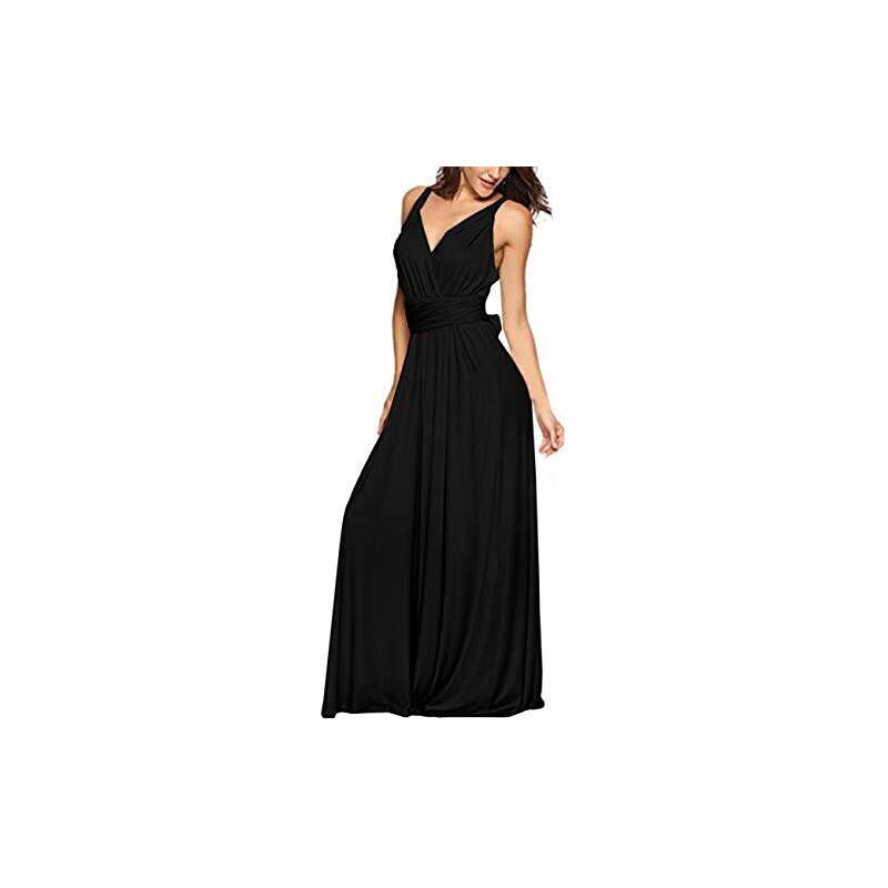 Abito Lungo Donna In Chiffon Con Scollo A V E Maniche Lunghe, Morbido E Plissettato, Vestibilità Comoda, Taglie Uniche