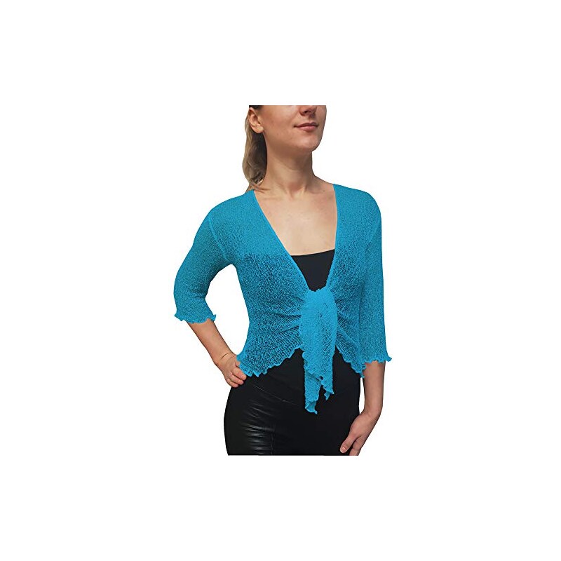 CuLtP Coprispalle da Donna in Pizzo Leggero Manica A 3/4 Cardigan Bolero Aperto sul Davanti Coprispalle Cappotto Corto all'Uncinetto, Giacca da Sera Bolero con Coprispalle in Maglia Vintage,Nero,XL