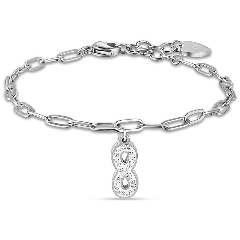 Bracciale Donna in Argento Rodiato con catena forzatina e Infinito... - Gioielleria Amadori