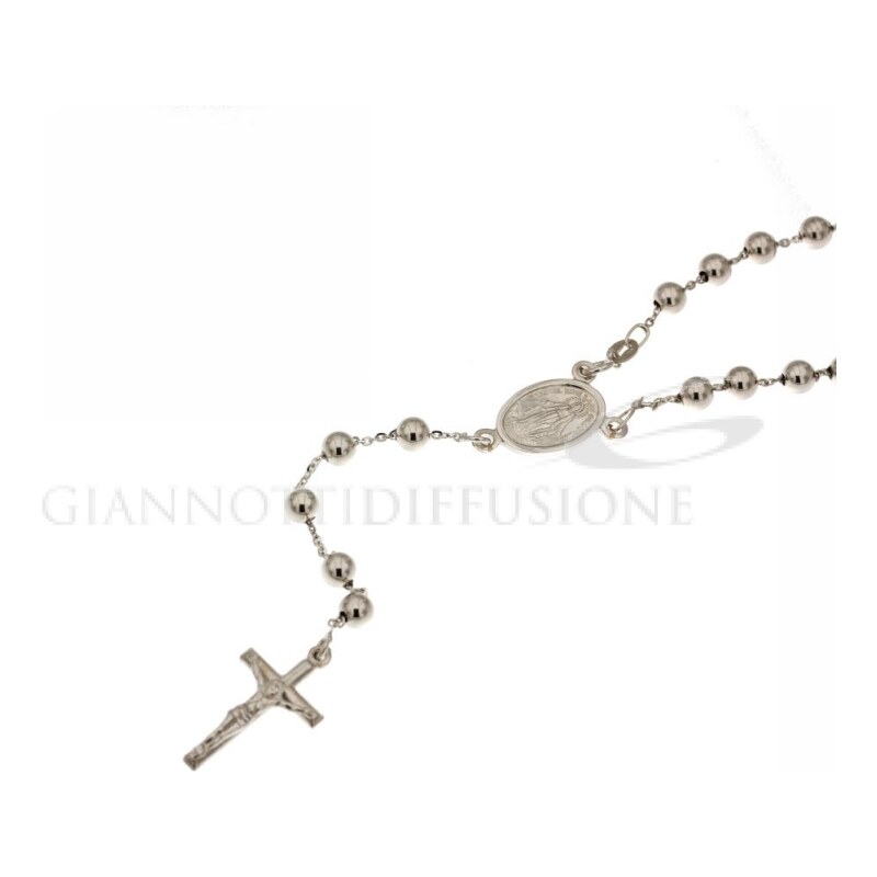 Giannotti Girocollo rosario in oro bianco, lucido, con catenina rolo' diamantata e grani lisci, 60cm