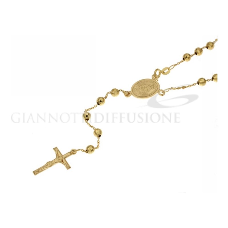 Giannotti Girocollo rosario in oro giallo, lucido, con catenina rolo' diamantata e grani sfaccettati, 50cm