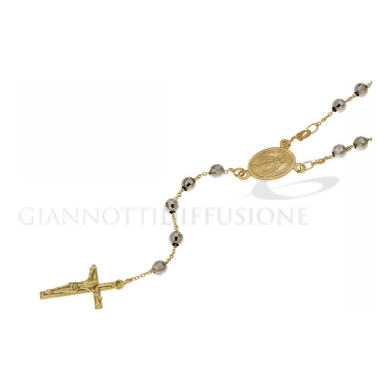 Giannotti Girocollo rosario in oro giallo e bianco, lucido, con catenina rolo' diamantata e grani sfaccettati, 60cm