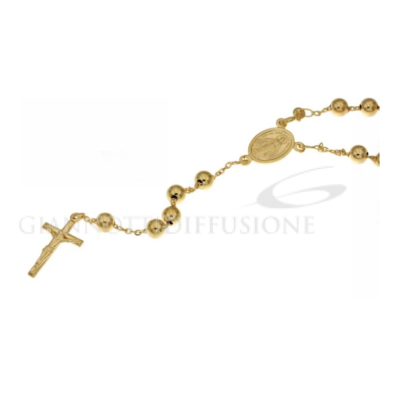 Giannotti Girocollo rosario in oro giallo, lucido, con catenina rolo' diamantata e grani lisci, 60cm