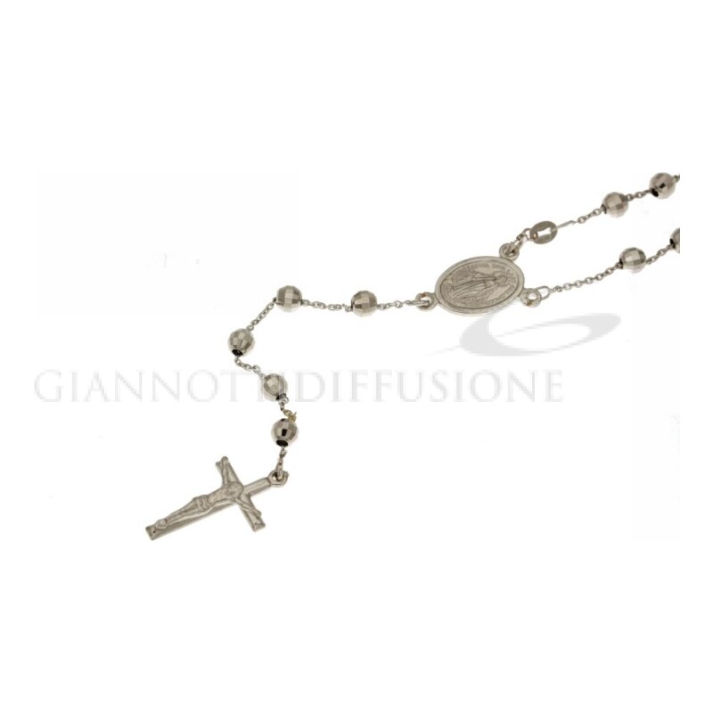 Giannotti Girocollo rosario in oro bianco, lucido, con catenina rolo' diamantata e grani sfaccettati, 45cm