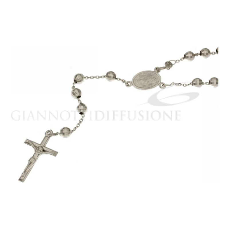 Giannotti Girocollo rosario in oro bianco, lucido, con catenina rolo' diamantata e grani sfaccettati, 60cm