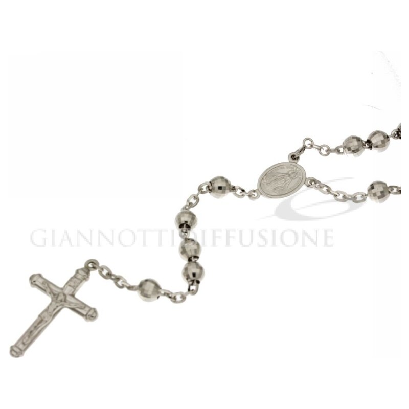 Giannotti Girocollo rosario in oro bianco, lucido, con catenina rolo' diamantata e grani sfaccettati, 60cm
