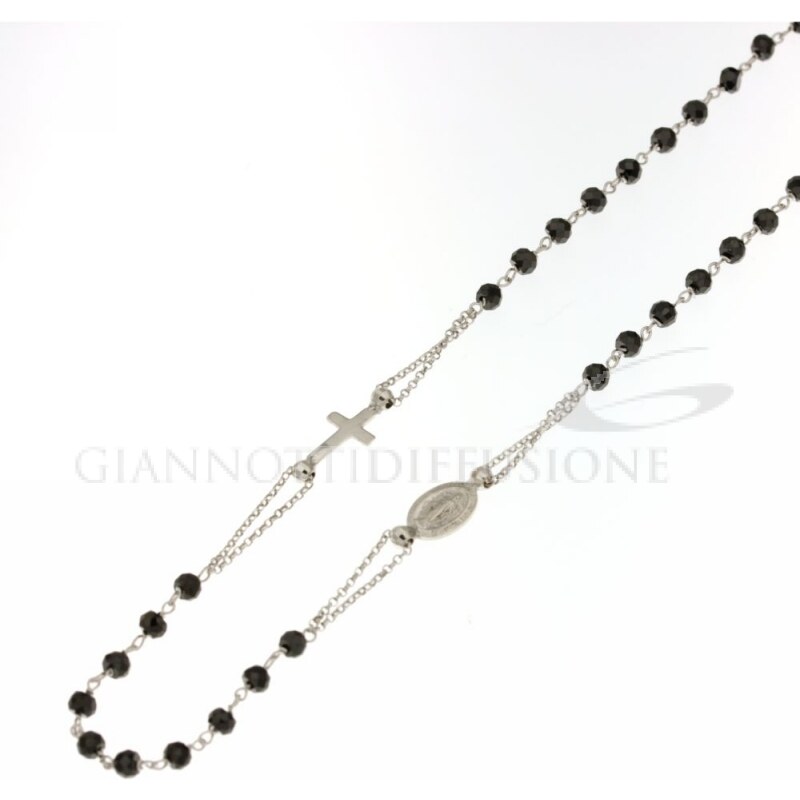 Giannotti Girocollo rosario in oro bianco, lucido, con catenina rolo' e pietre nere sfaccettate, 45cm