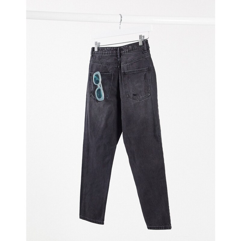 Vero Moda Petite - Mom jeans a vita alta neri-Nero