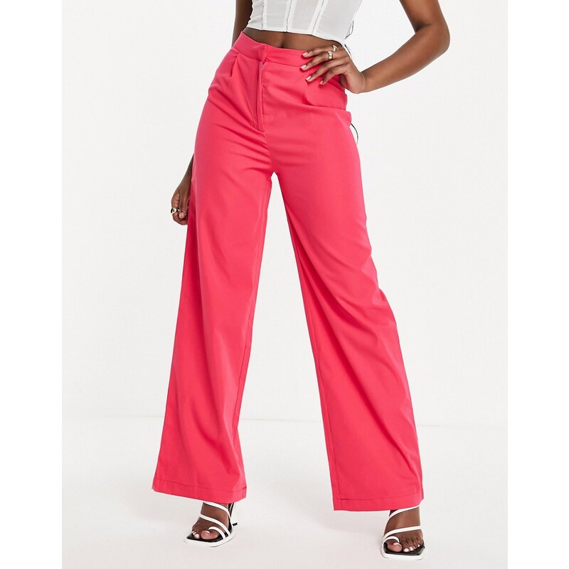 Missyempire Missy Empire - Pantaloni con fondo ampio rosa acceso in coordinato
