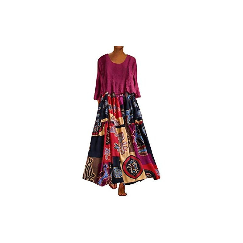 Landove Vestito Due Pezzi Donna Invernale Elegante Caftano Boho Chic Tunica Lunga Estiva Retro Swing Abito Stampa Etnica Kaftano Indiano Vestiti Svasati Maniche Lunghe Maxi Abiti da Sera Mare Giorno Ufficio