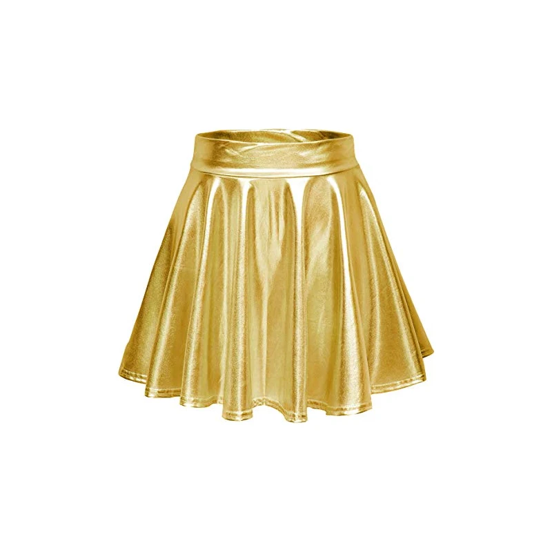 Gonna metallica da donna a pieghe – Metallizzata Y2K Mini Skater Gonna in pelle PU Sexy a vita alta linea ad A, colore argento, gonna da tennis, per feste e club, argento